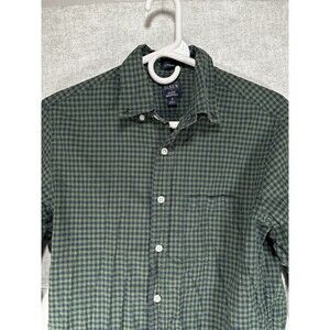 J Crew Flex Washed Button Up Shirt Mens Sz Small Green Plaid Classic Fit Cotton